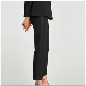 ZARA BLACK SATIN EFFECT SIDE STRIPE TUXEDO PANTS